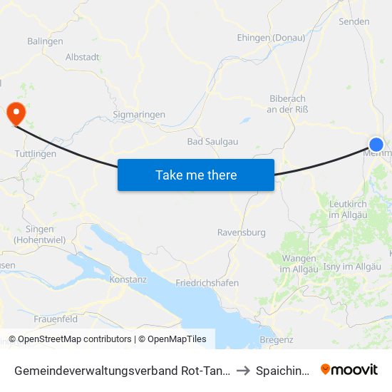 Gemeindeverwaltungsverband Rot-Tannheim to Spaichingen map