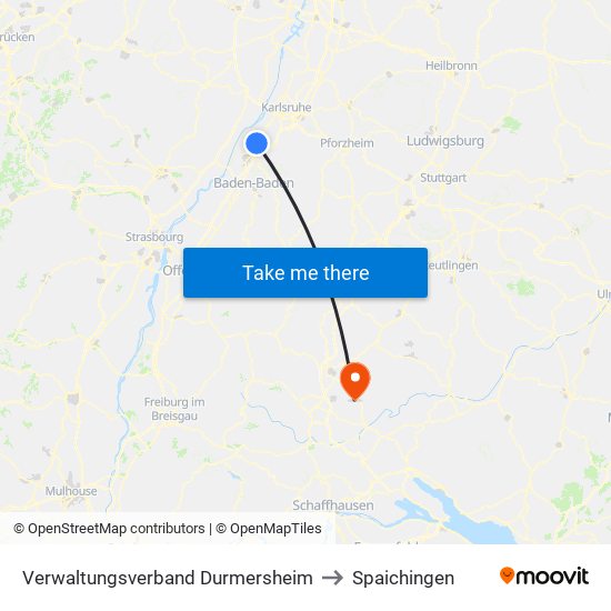 Verwaltungsverband Durmersheim to Spaichingen map