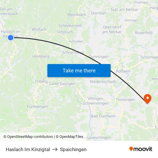 Haslach Im Kinzigtal to Spaichingen map