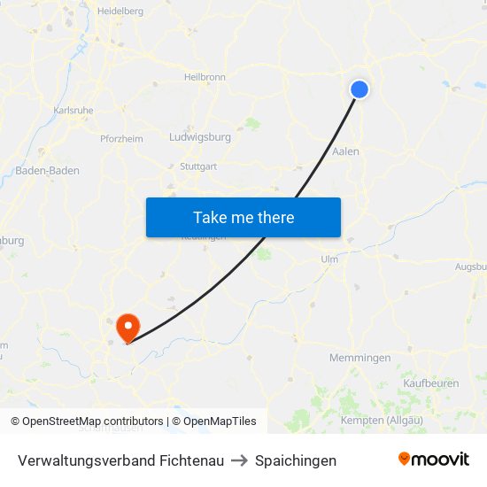 Verwaltungsverband Fichtenau to Spaichingen map