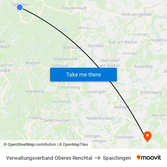 Verwaltungsverband Oberes Renchtal to Spaichingen map