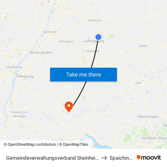 Gemeindeverwaltungsverband Steinheim-Murr to Spaichingen map