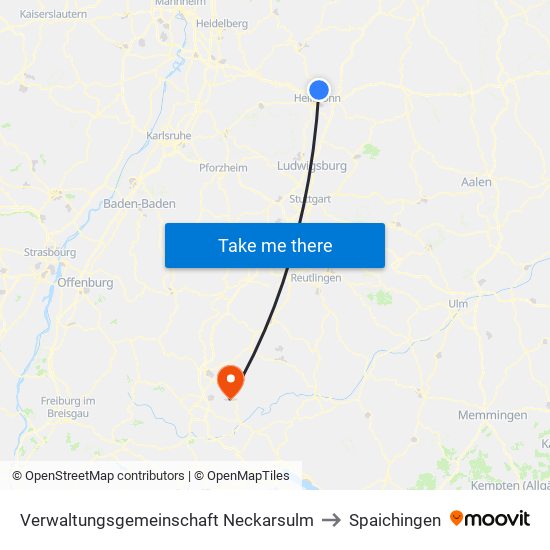 Verwaltungsgemeinschaft Neckarsulm to Spaichingen map
