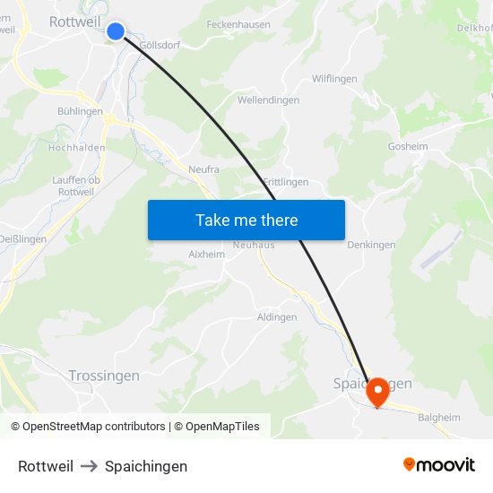 Rottweil to Spaichingen map