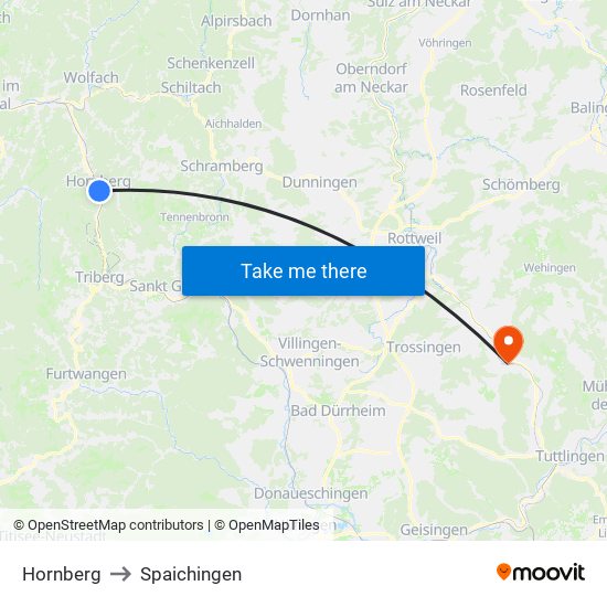 Hornberg to Spaichingen map