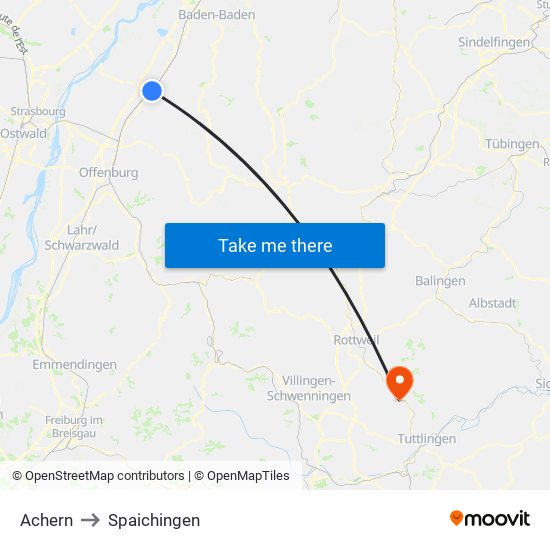 Achern to Spaichingen map