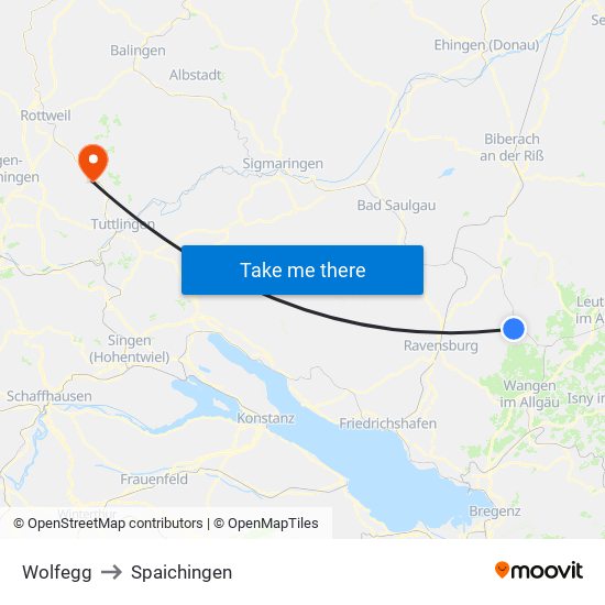 Wolfegg to Spaichingen map