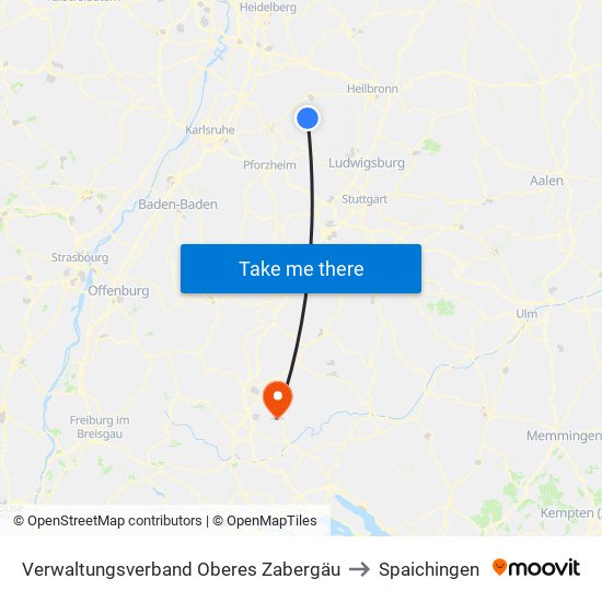 Verwaltungsverband Oberes Zabergäu to Spaichingen map