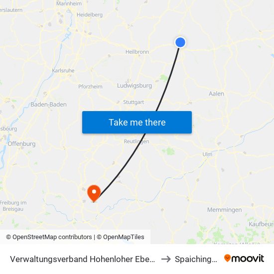 Verwaltungsverband Hohenloher Ebene to Spaichingen map