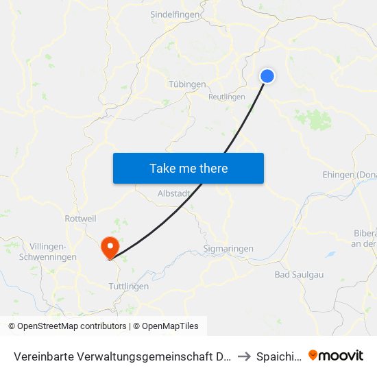 Vereinbarte Verwaltungsgemeinschaft Der Stadt Neuffen to Spaichingen map