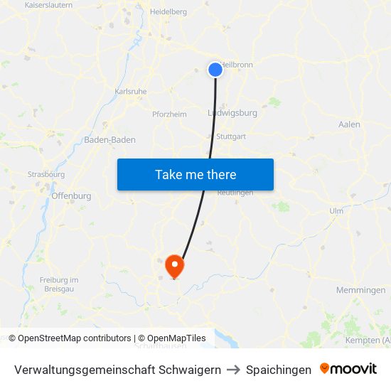 Verwaltungsgemeinschaft Schwaigern to Spaichingen map