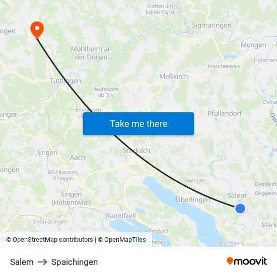 Salem to Spaichingen map