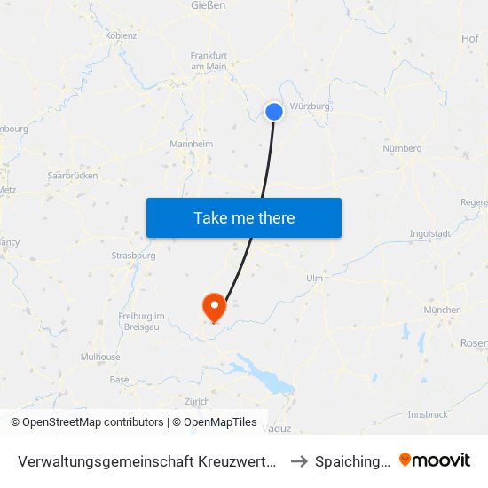 Verwaltungsgemeinschaft Kreuzwertheim to Spaichingen map