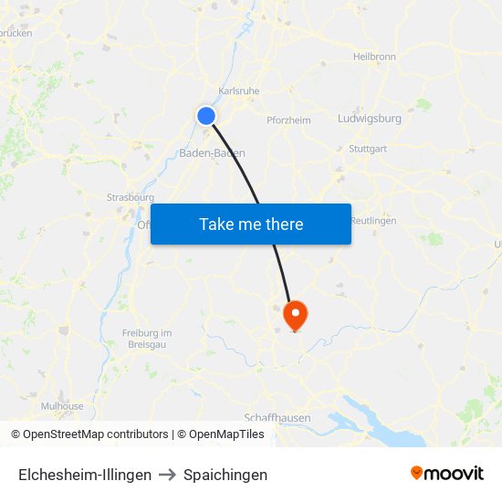 Elchesheim-Illingen to Spaichingen map