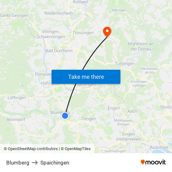 Blumberg to Spaichingen map