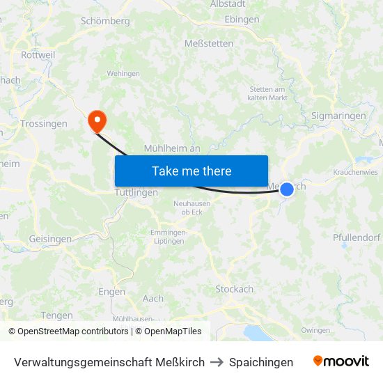 Verwaltungsgemeinschaft Meßkirch to Spaichingen map