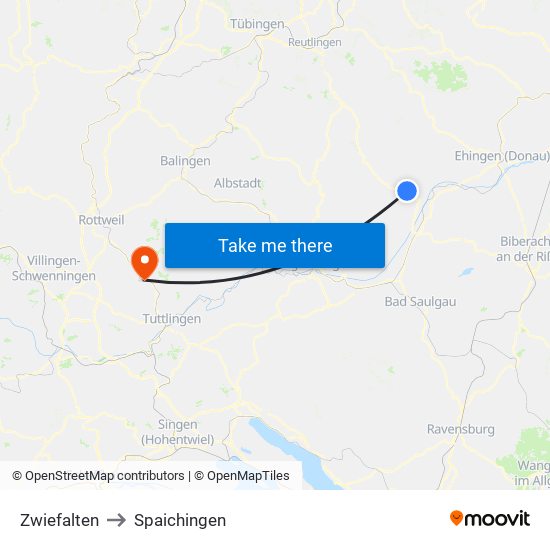 Zwiefalten to Spaichingen map