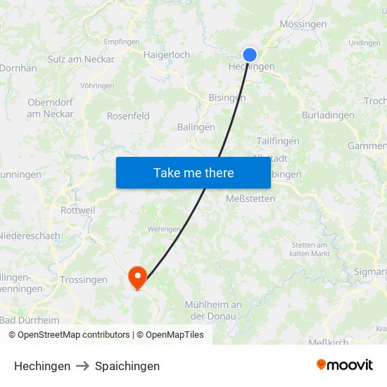 Hechingen to Spaichingen map