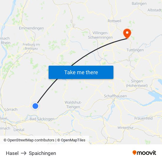 Hasel to Spaichingen map