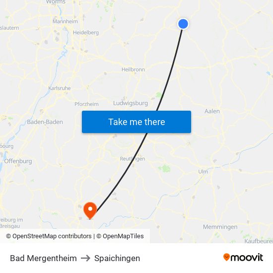 Bad Mergentheim to Spaichingen map