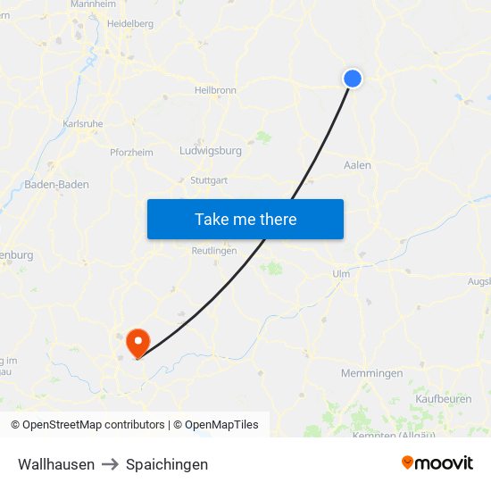 Wallhausen to Spaichingen map