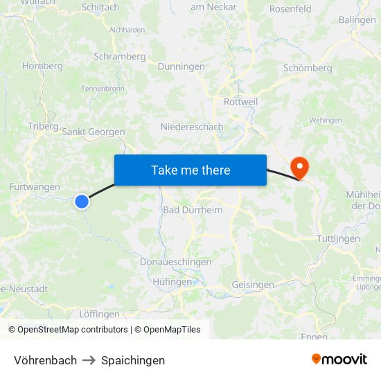 Vöhrenbach to Spaichingen map