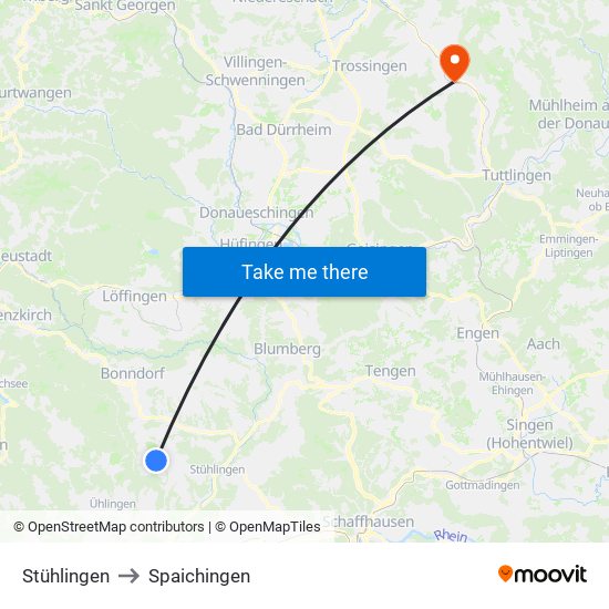 Stühlingen to Spaichingen map