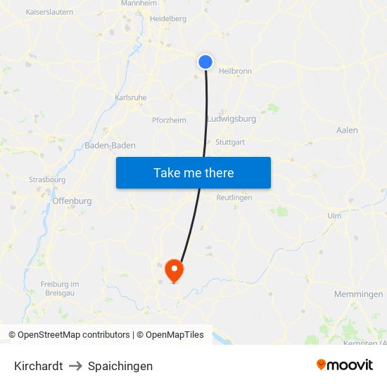 Kirchardt to Spaichingen map