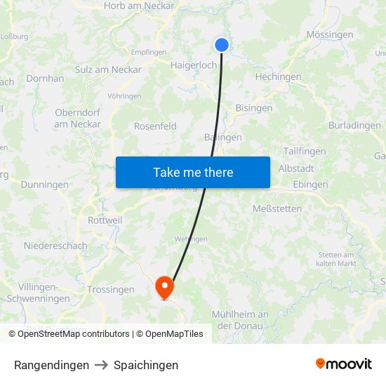 Rangendingen to Spaichingen map