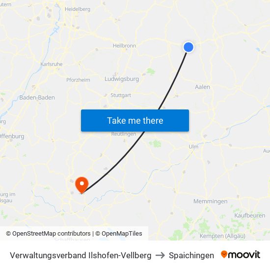 Verwaltungsverband Ilshofen-Vellberg to Spaichingen map