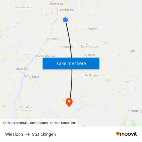 Wiesloch to Spaichingen map