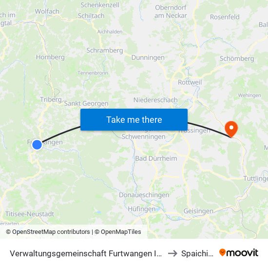 Verwaltungsgemeinschaft Furtwangen Im Schwarzwald to Spaichingen map