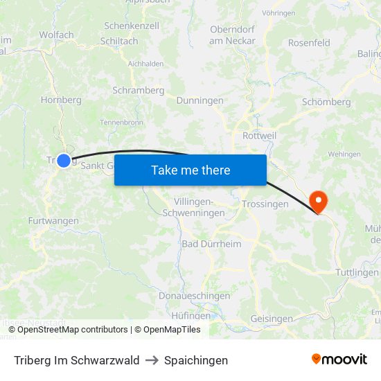 Triberg Im Schwarzwald to Spaichingen map