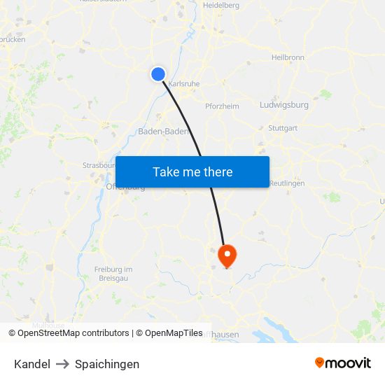 Kandel to Spaichingen map