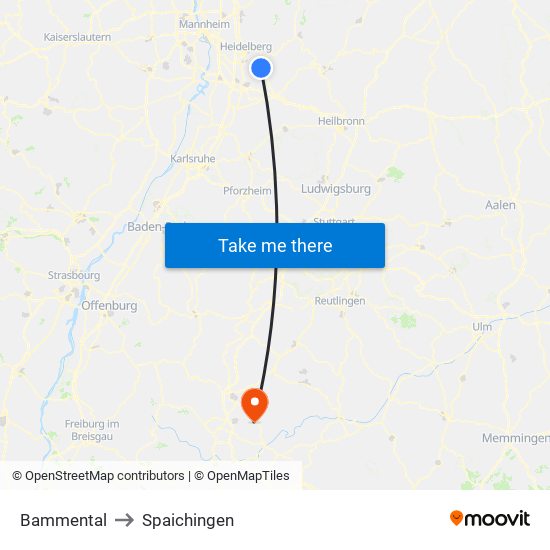 Bammental to Spaichingen map