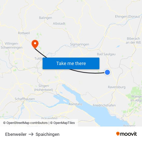 Ebenweiler to Spaichingen map