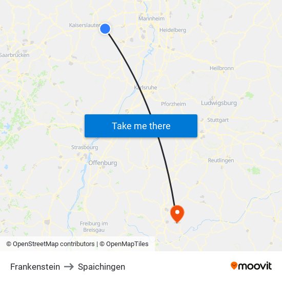 Frankenstein to Spaichingen map