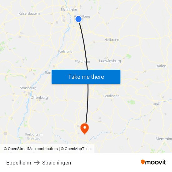 Eppelheim to Spaichingen map