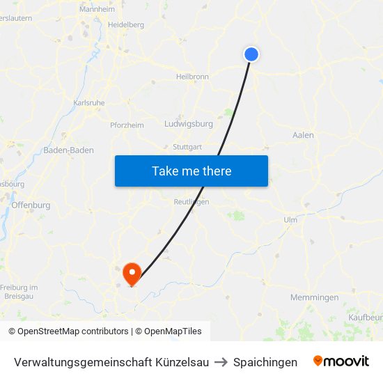Verwaltungsgemeinschaft Künzelsau to Spaichingen map