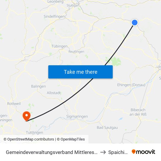 Gemeindeverwaltungsverband Mittleres Fils-Lautertal to Spaichingen map