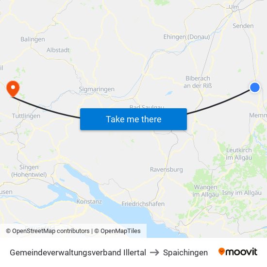 Gemeindeverwaltungsverband Illertal to Spaichingen map