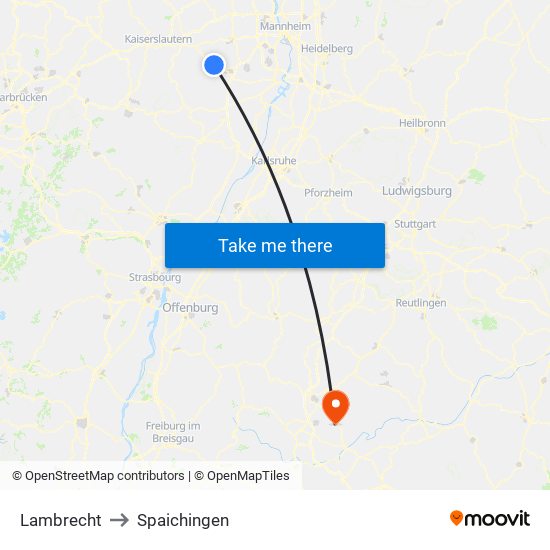 Lambrecht to Spaichingen map