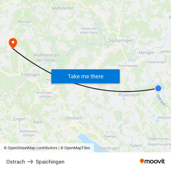 Ostrach to Spaichingen map