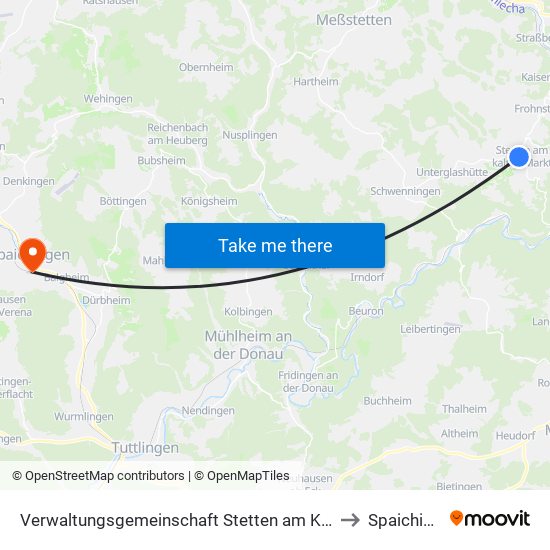 Verwaltungsgemeinschaft Stetten am Kalten Markt to Spaichingen map