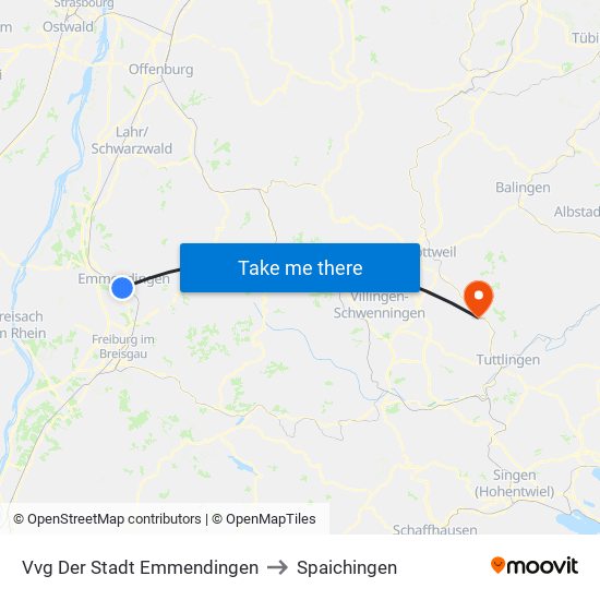 Vvg Der Stadt Emmendingen to Spaichingen map