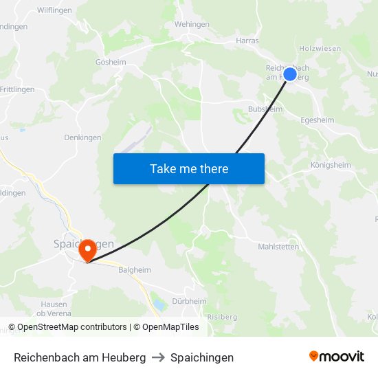 Reichenbach am Heuberg to Spaichingen map