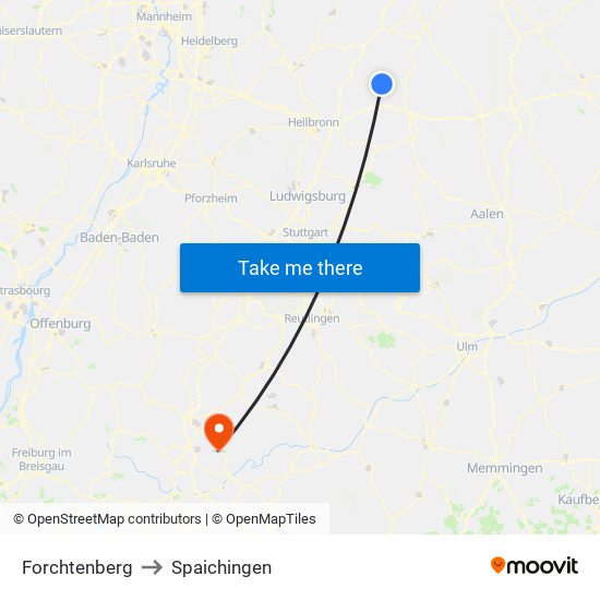 Forchtenberg to Spaichingen map