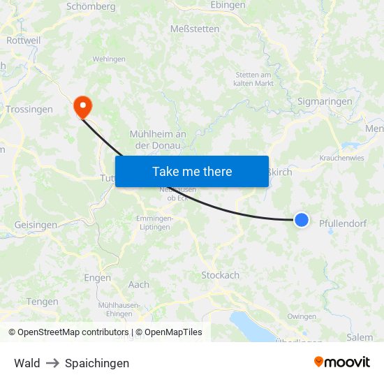 Wald to Spaichingen map