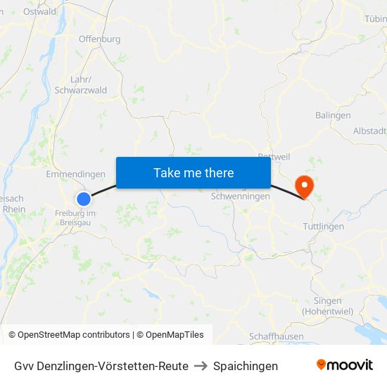 Gvv Denzlingen-Vörstetten-Reute to Spaichingen map