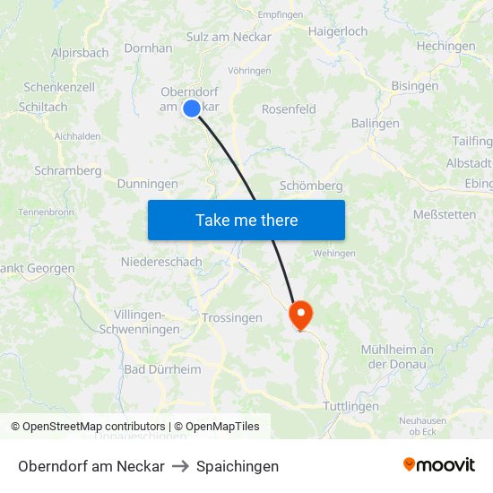 Oberndorf am Neckar to Spaichingen map